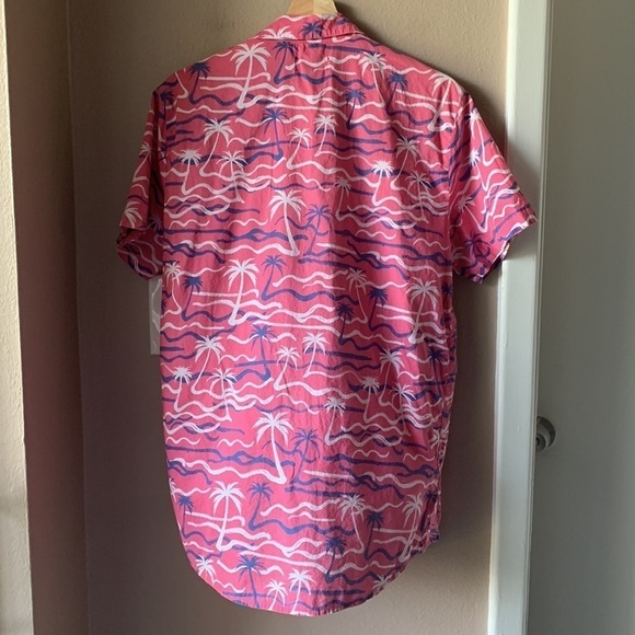 TRUNKS SURF & SWIM CO Pink Waves Tropical Print Short Sleeve Button Down Shirt - Picture 8 of 9